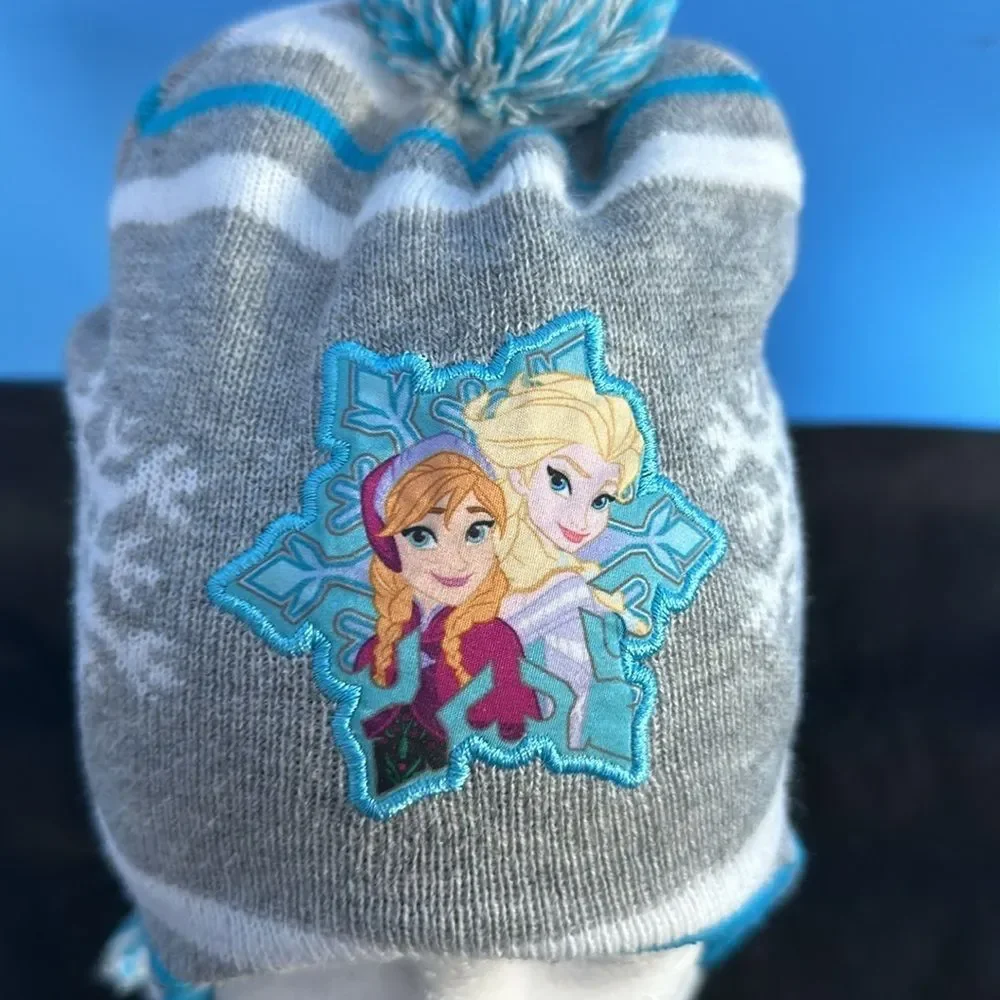 Disney Frozen Girls Winter Hat Fleece Lined Blue Elsa Anna Beanie Cold Weather